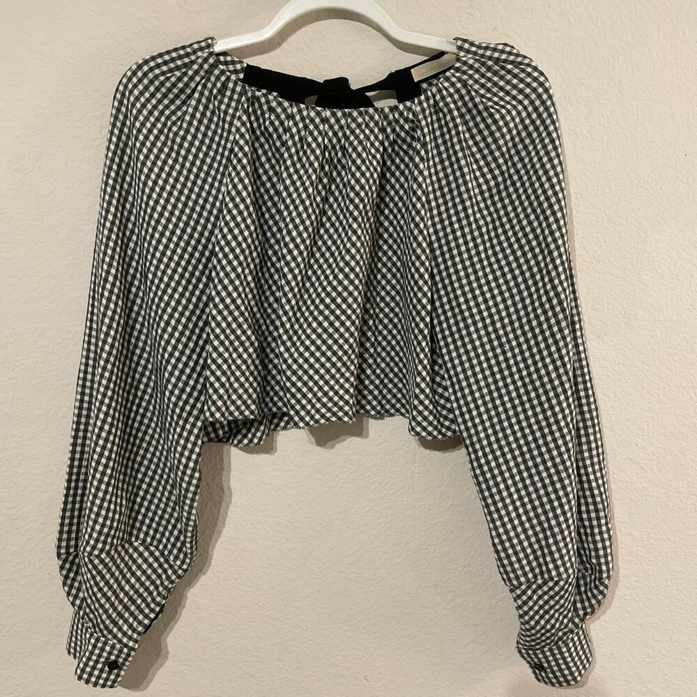 Creatures of Comfort Gingham Backless Long Sleeve Top